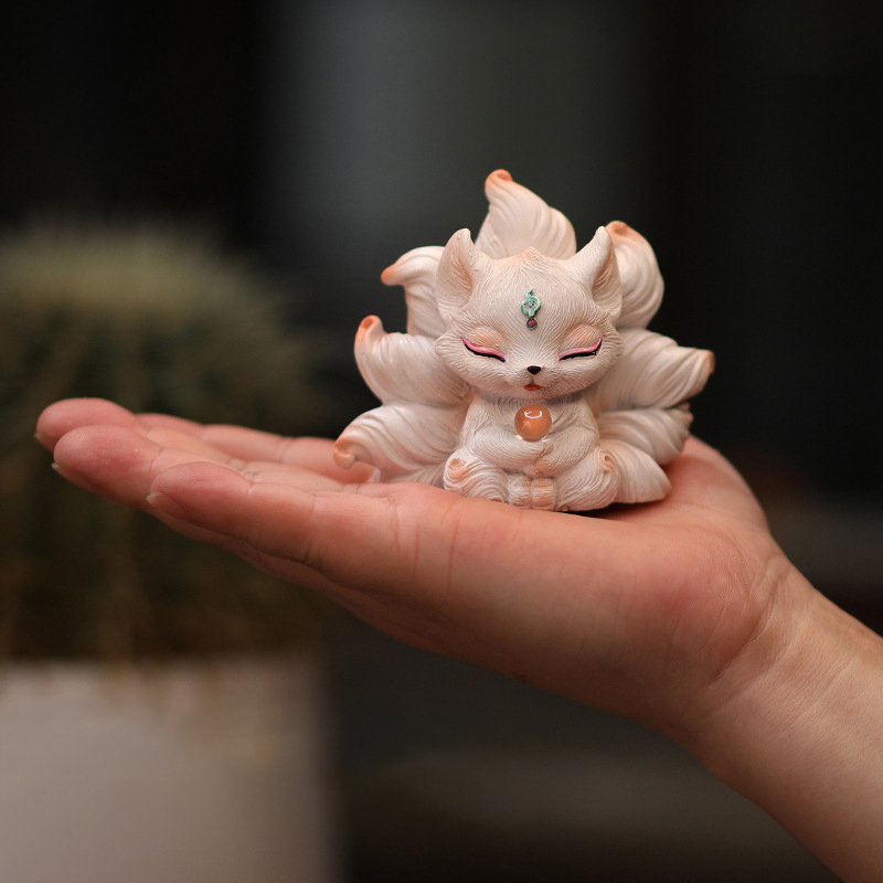 Cute Nine-tailed Fox Miniature - Resin Art Aesthetic recension och pris