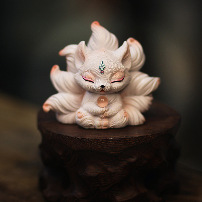 Cute Nine-tailed Fox Miniature - Resin Art Aesthetic recension och pris